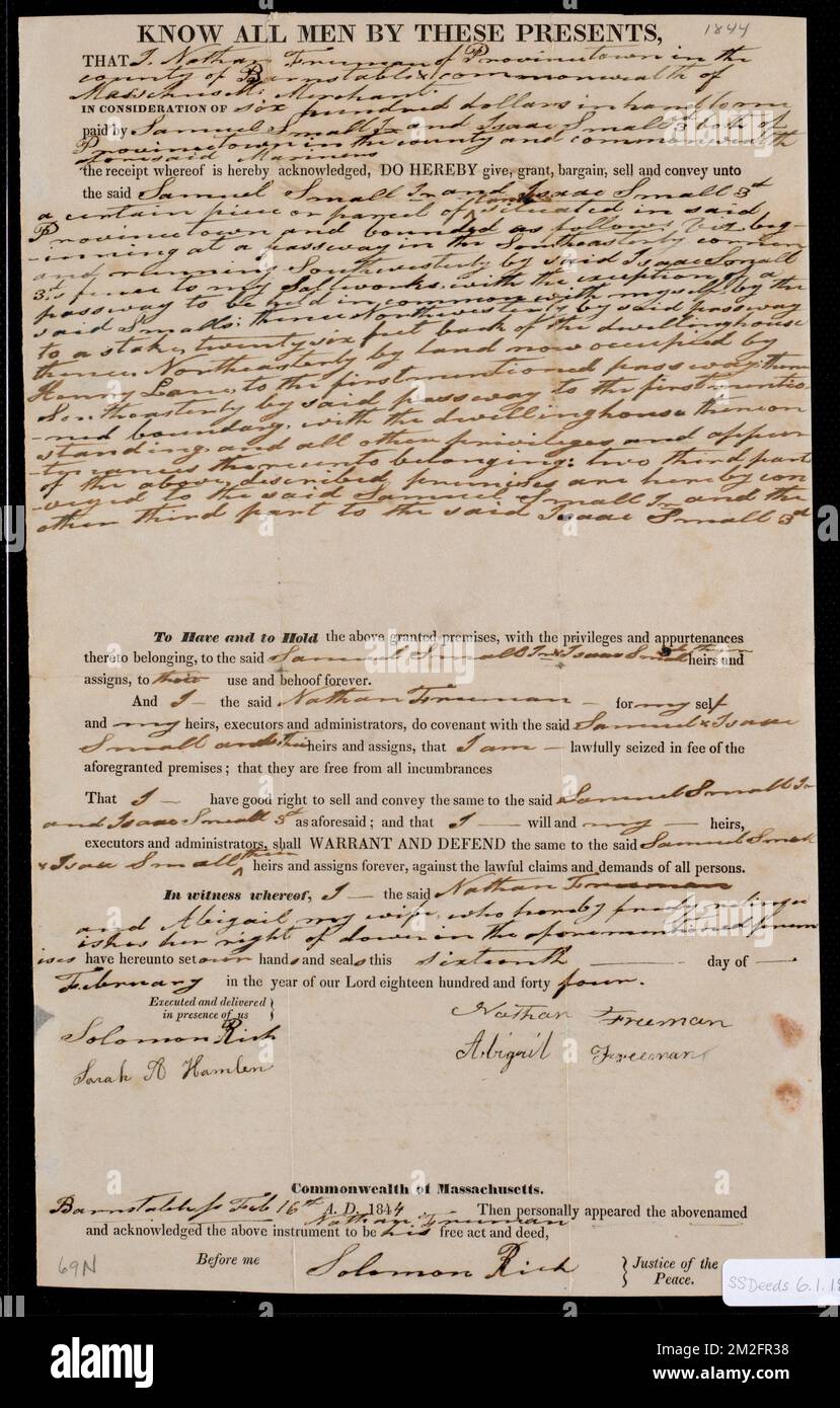 Deed of property in Provincetown sold to Samuel Small Jr. and Isaac