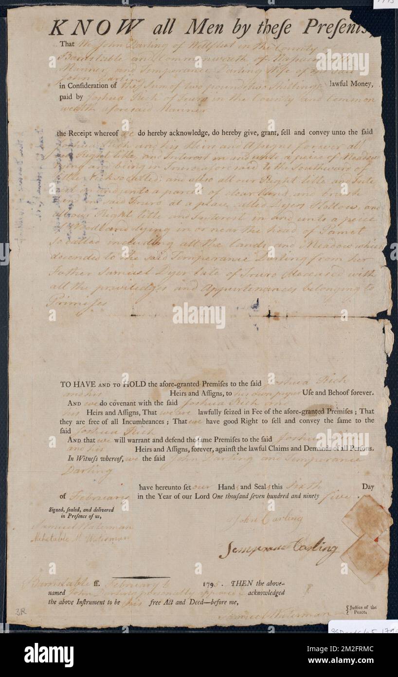 Deed of property in Truro sold to Joshua Rich of Truro by John Darling