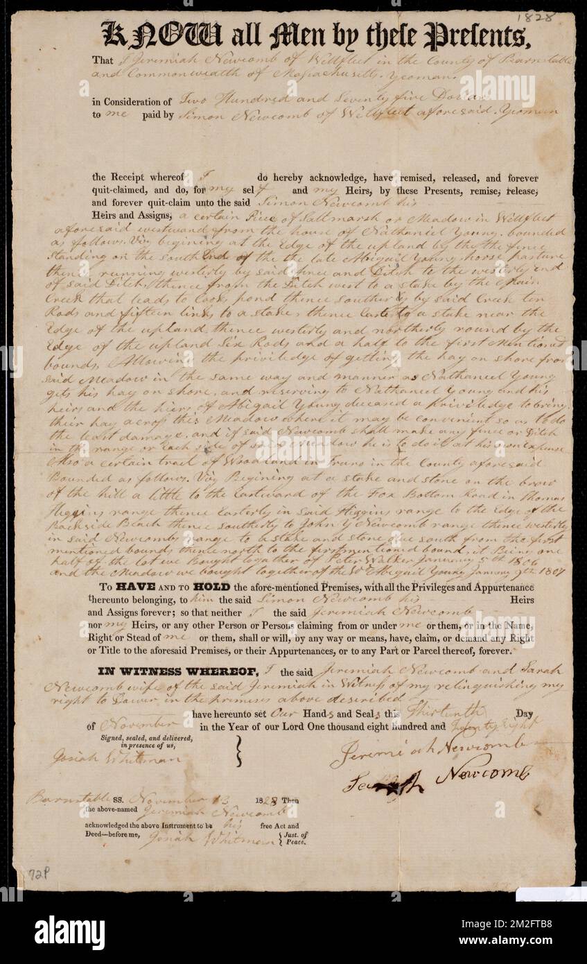 Deed of property in Wellfleet/Truro sold to Simon of Wellfleet by Jeremiah of