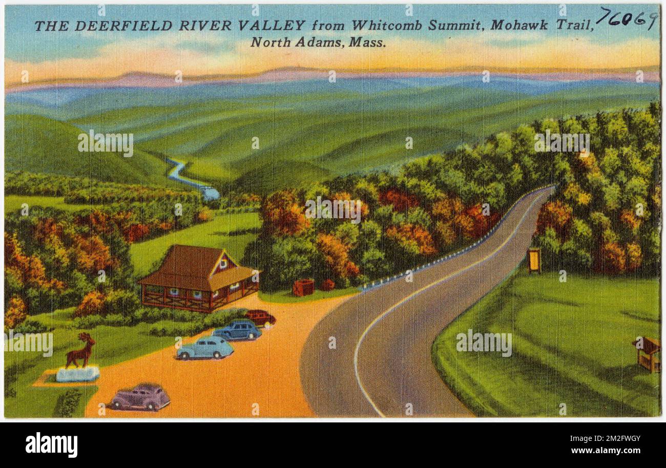 The Deerfield River Valley from Whitcomb Summit, Mohawk Trail, North Adams, Mass. , Roads, Tichnor Brothers Collection, postcards of the United States Stock Photo