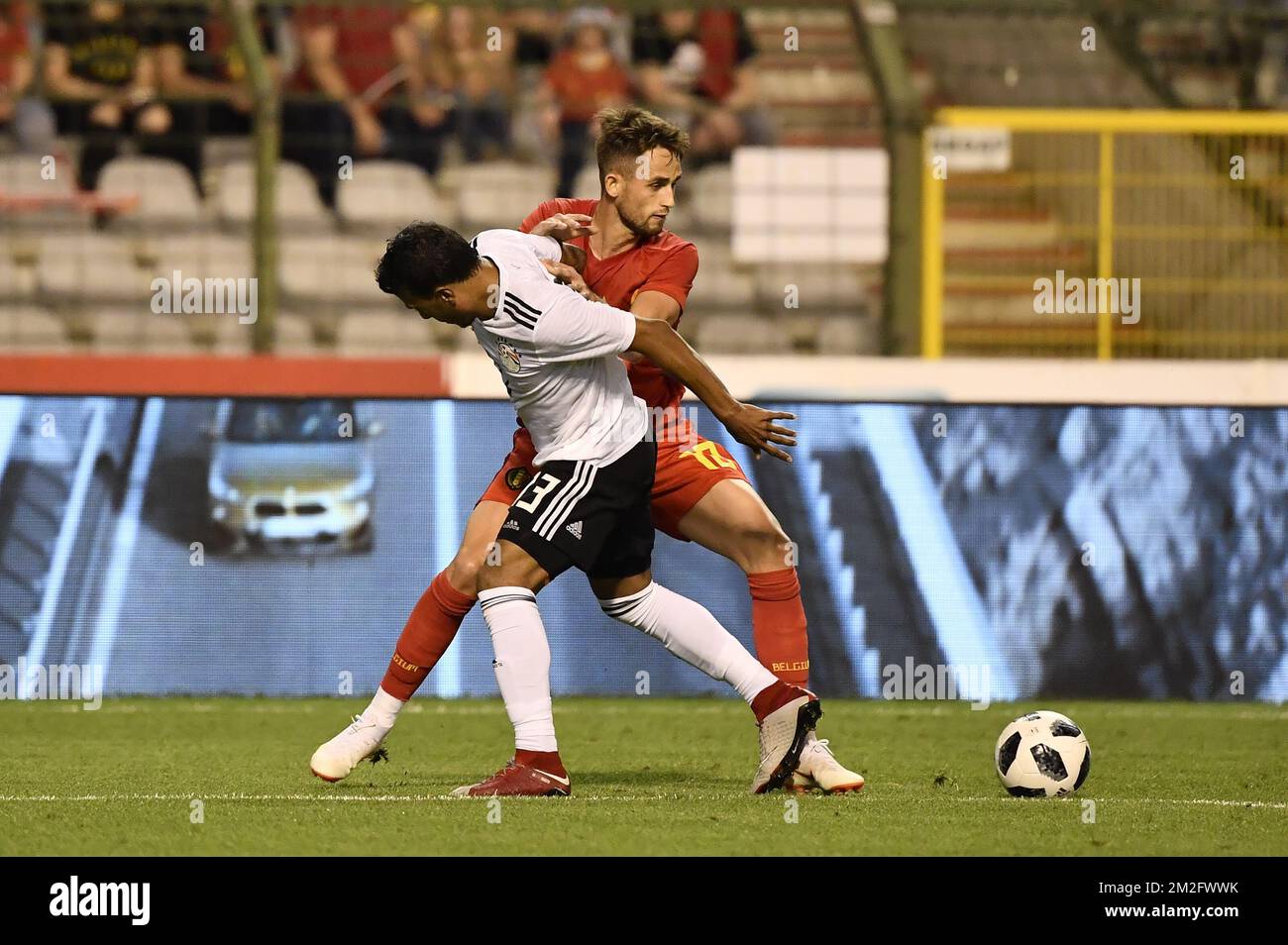 Egypt's Mohamed Abdel Shafy and Belgium's Adnan Januzaj fight for the ball during a friendly game between Belgium national team, The Red Devils and Egyptian national soccer team, Wednesday 06 June 2018, in Brussels. Both teams prepare the upcoming FIFA World Cup 2018 in Russia. BELGA PHOTO DIRK WAEM  Stock Photo