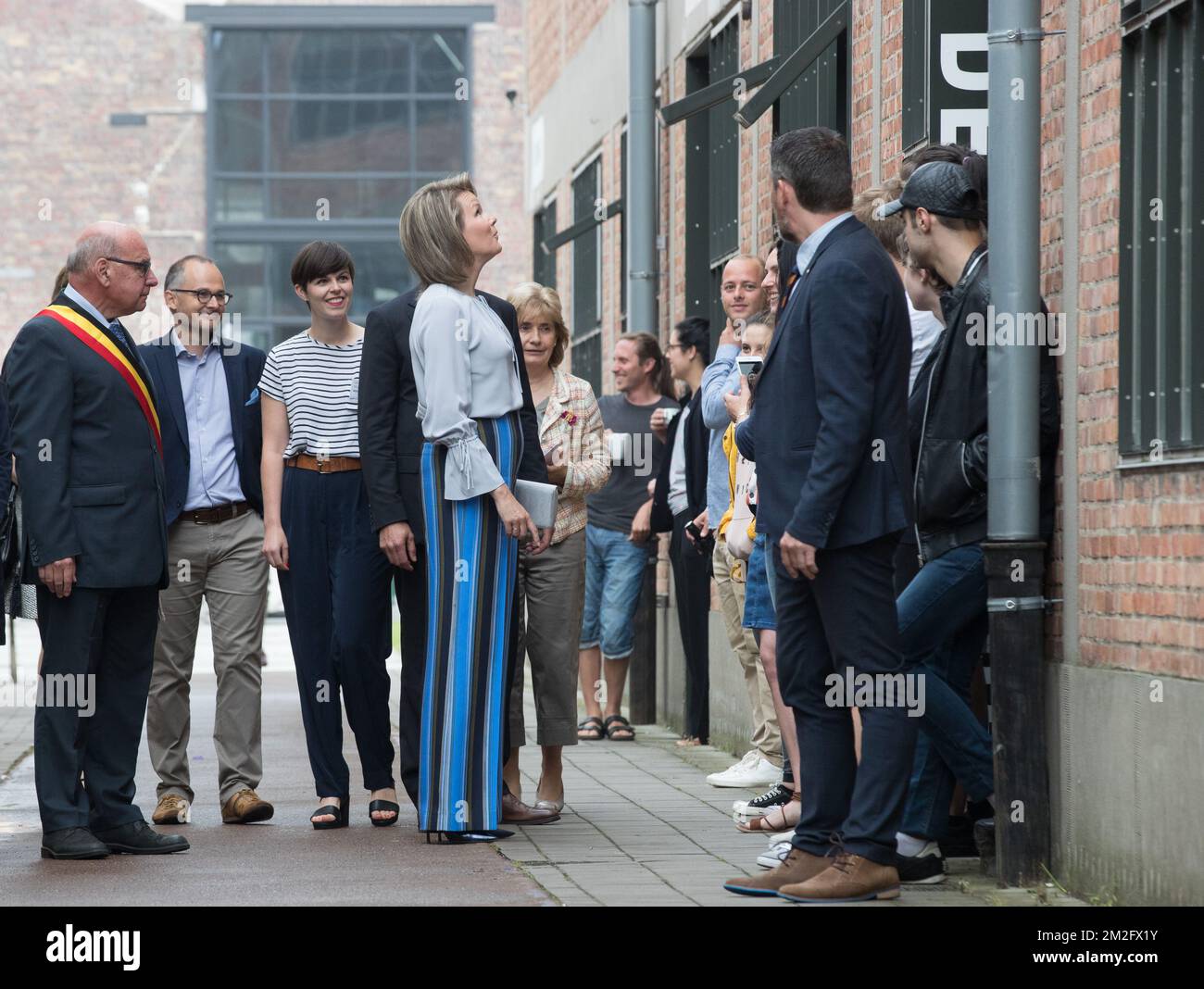 Queen Mathilde of Belgium and Gent mayor Daniel Termont pictured during a royal visit to the 'microStart' microcredit financing project in Gent, Thursday 07 June 2018. BELGA PHOTO BENOIT DOPPAGNE Stock Photo