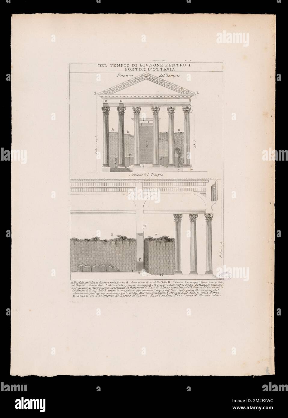 Del Tempio di Givnone dentro i Portici d'Ottavia , Archaeological sites, Roman temples, Columns. The Antonio Cardinal Tosti Collection Stock Photo