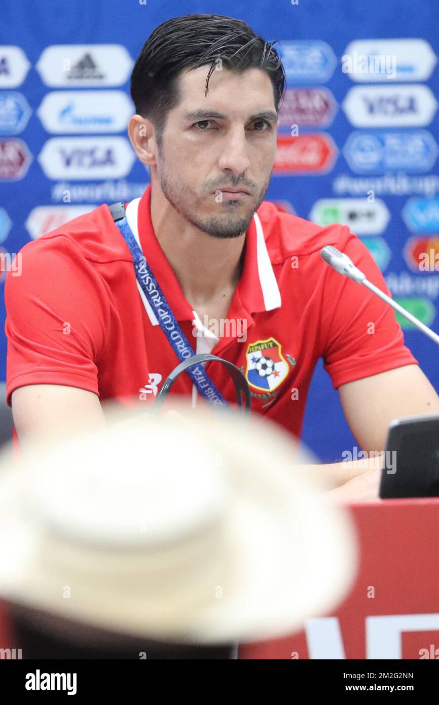 Panama's Jaime Penedo pictured during a press conference of the Panama national soccer team in Sochi, Russia, Sunday 17 June 2018. The team is preparing for their first game at the FIFA World Cup 2018 against Belgian national soccer team the Red Devils tomorrow. BELGA PHOTO BRUNO FAHY Stock Photo
