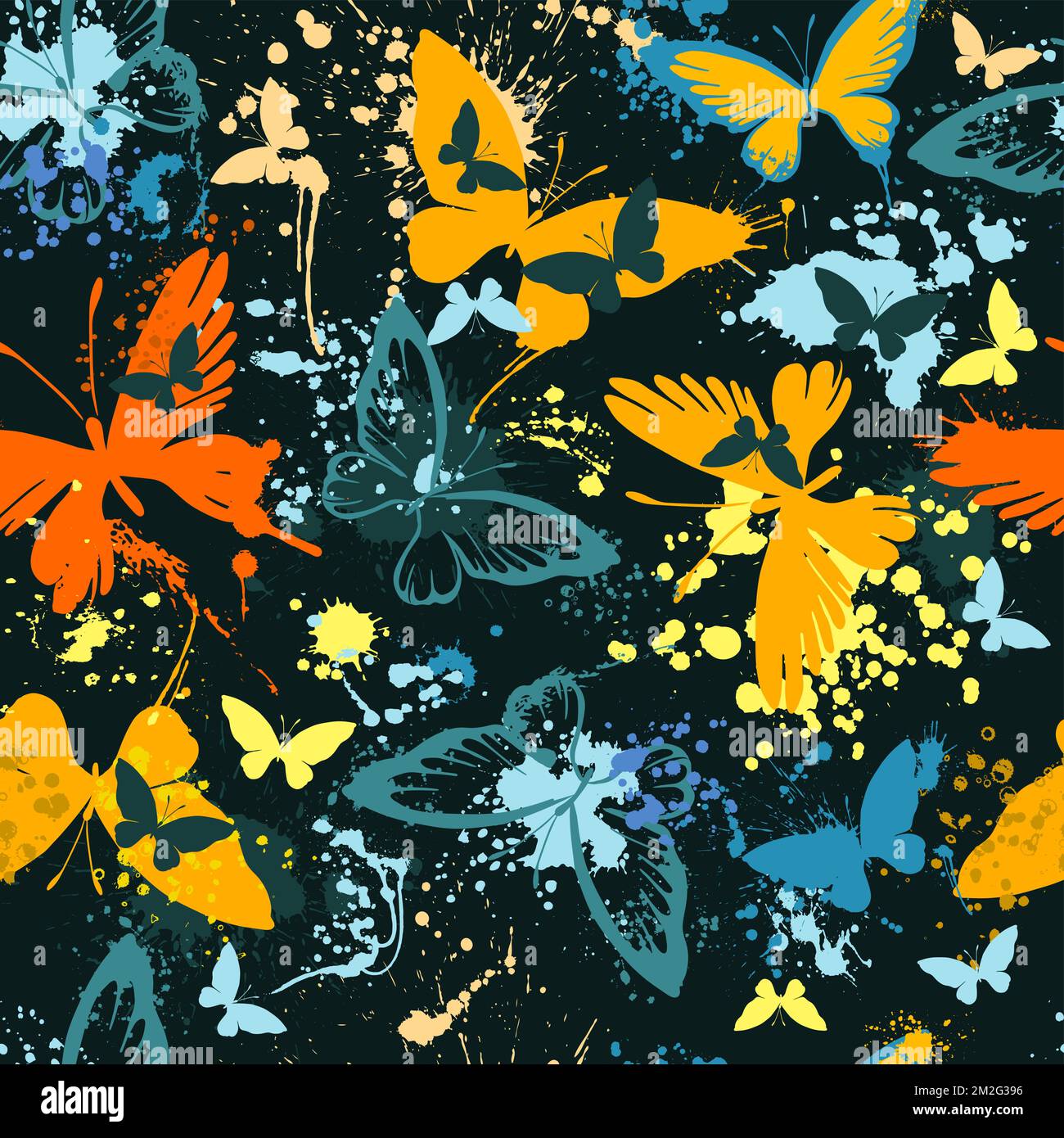 Seamless pattern of butterflies from watercolor blots. Bright ...