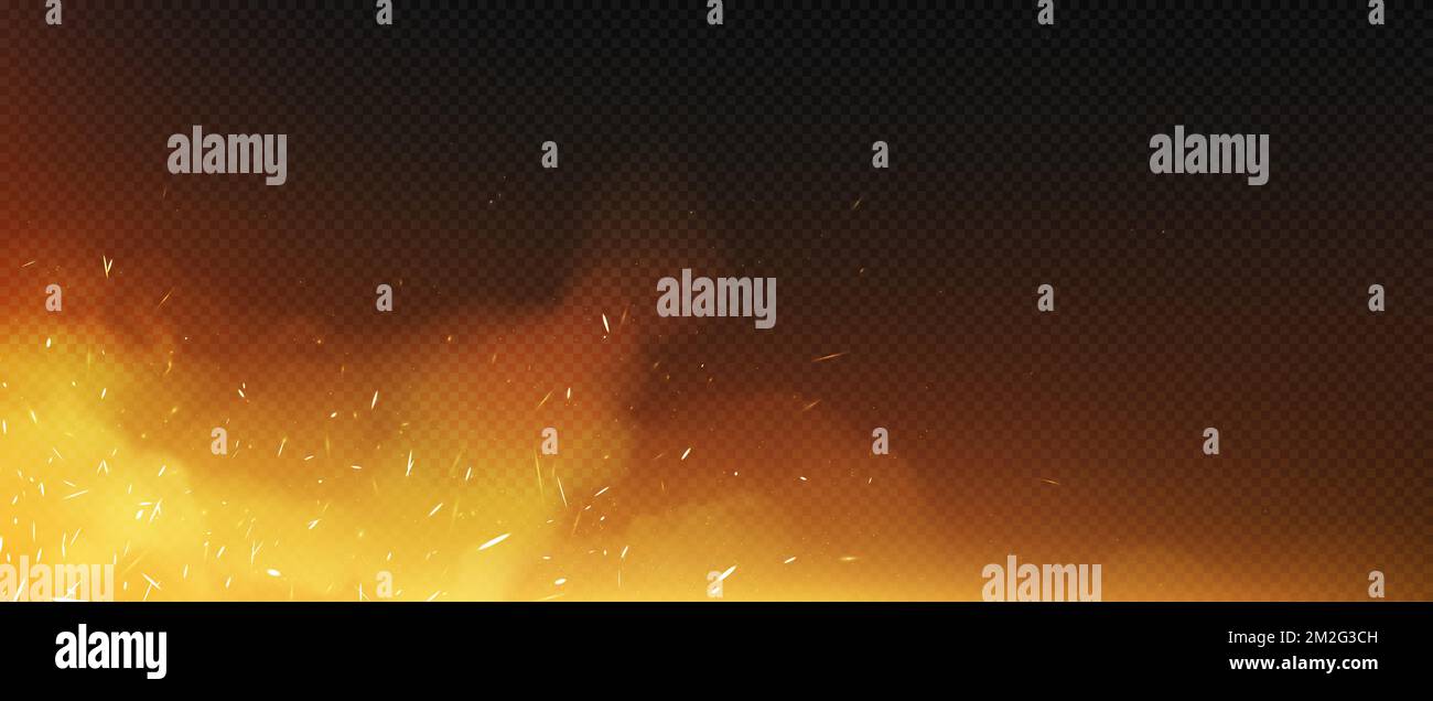 Fire sparks with smoke border, flying up particles and embers. Vector ...