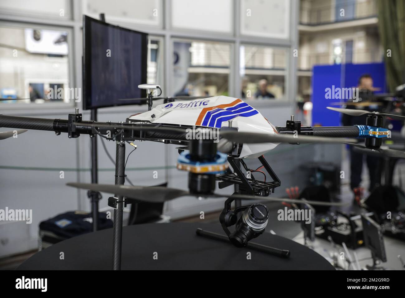 Illustration picture shows a drone during the celebration of the 25th anniversary of the Air Support department of the federal police, in Melsbroek, Tuesday 26 June 2018. BELGA PHOTO THIERRY ROGE Stock Photo