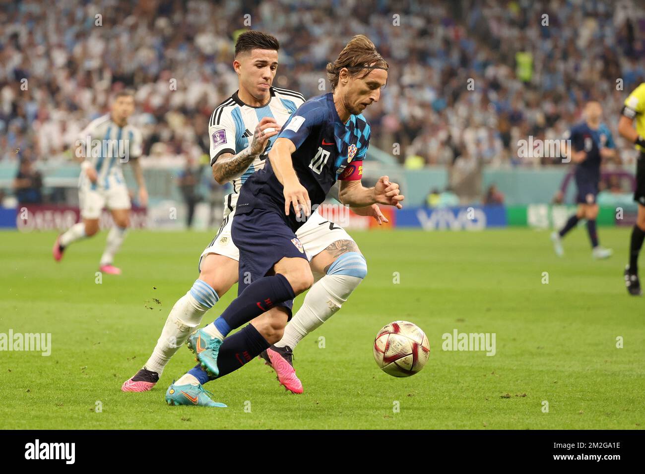 Lusail Iconic Stadium, Lusail, Qatar. 18th Dec, 2022. FIFA World Cup  Football Final Argentina versus France; Alexis Mac Allister of Argentina  lifts the world cup trophy Credit: Action Plus Sports/Alamy Live News