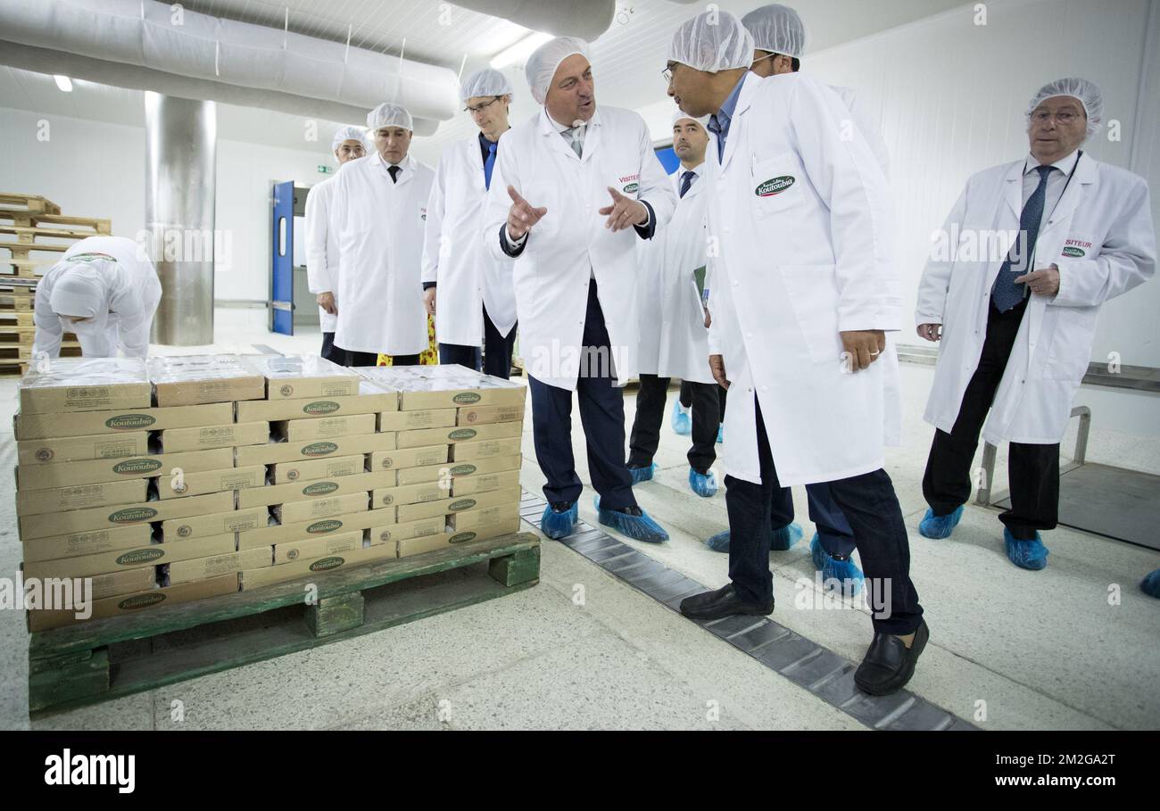 Walloon Minister President Willy Borsus pictured during a visit to meat processing firm Koutoubia in Mohammedia, on the second day of a mission with Walloon minister-president Borsus to Morocco, Tuesday 26 June 2018. BELGA PHOTO BENOIT DOPPAGNE Stock Photo