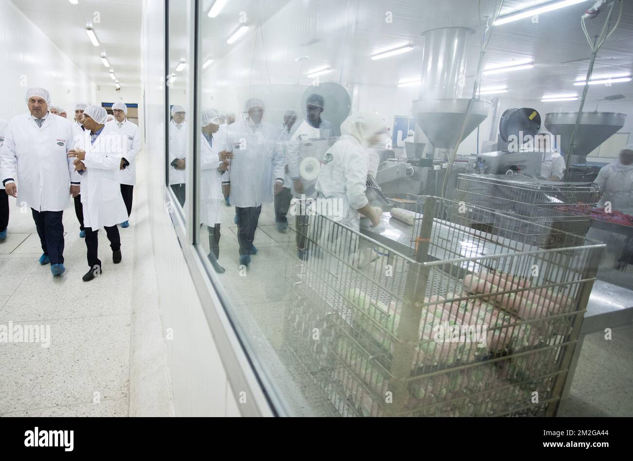 Walloon Minister President Willy Borsus pictured during a a visit to meat processing firm Koutoubia in Mohammedia, on the second day of a mission with Walloon minister-president Borsus to Morocco, Tuesday 26 June 2018. BELGA PHOTO BENOIT DOPPAGNE Stock Photo