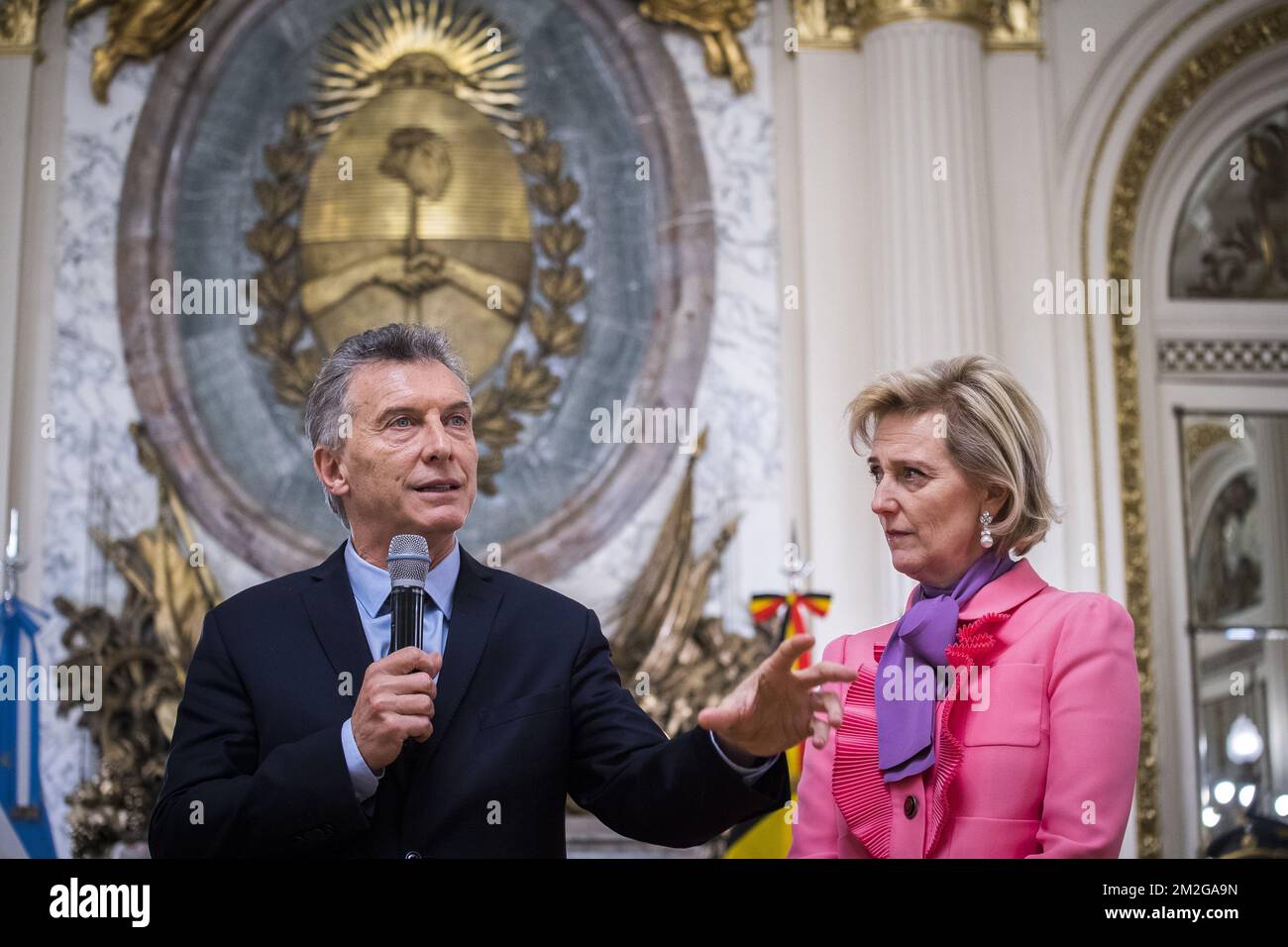 President of Argentina Mauricio Macri and Princess Astrid of Belgium pictured during a meeting with the President of Argentina on the second day of a Belgian Economic mission to Argentina, Tuesday 26 June 2018 in Buenos Aires, Argentina. Several federal and regional ministers accompany the princess on a week-long economic mission to Argentina and Uruguay. BELGA PHOTO LAURIE DIEFFEMBACQ Stock Photo