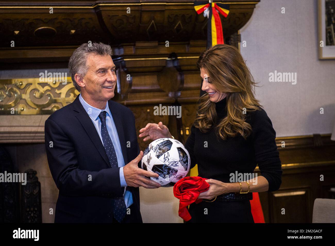 President of Argentina Mauricio Macri and his wife Juliana Awada pictured during a meeting with the President of Argentina on the second day of a Belgian Economic mission to Argentina, Tuesday 26 June 2018 in Buenos Aires, Argentina. Several federal and regional ministers accompany the princess on a week-long economic mission to Argentina and Uruguay. BELGA PHOTO LAURIE DIEFFEMBACQ Stock Photo