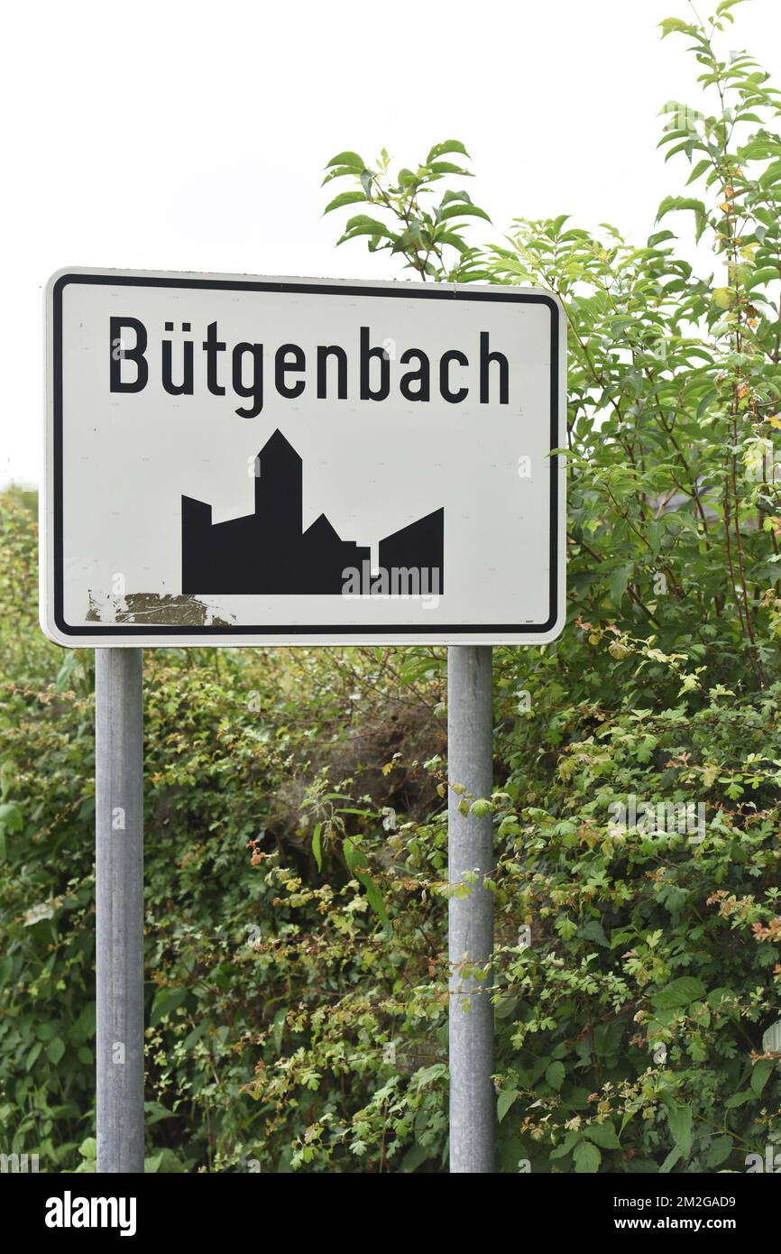 Butgenbach Shell Illustration shows the name of the Butgenbach municipality on a road ...