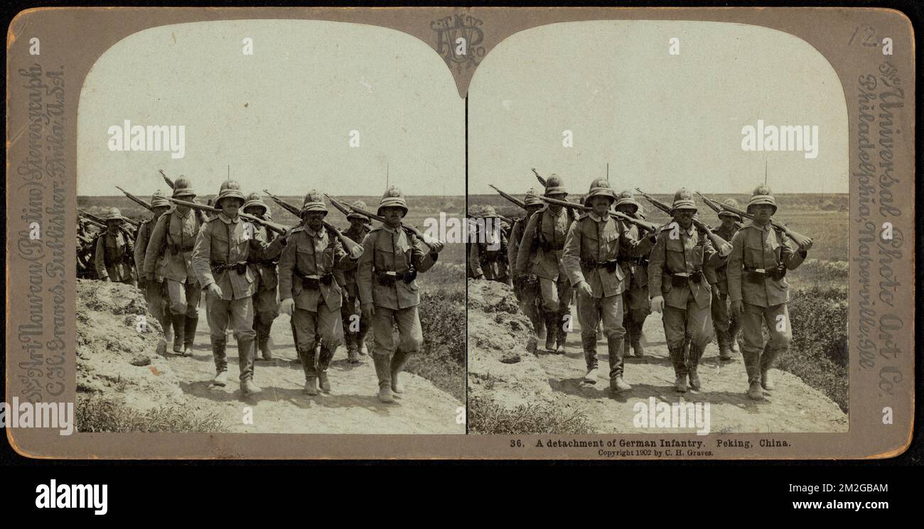 A detachment of German infantry. Peking, China , Soldiers, Troop movements, China, History, Boxer Rebellion, 1899-1901 Stock Photo
