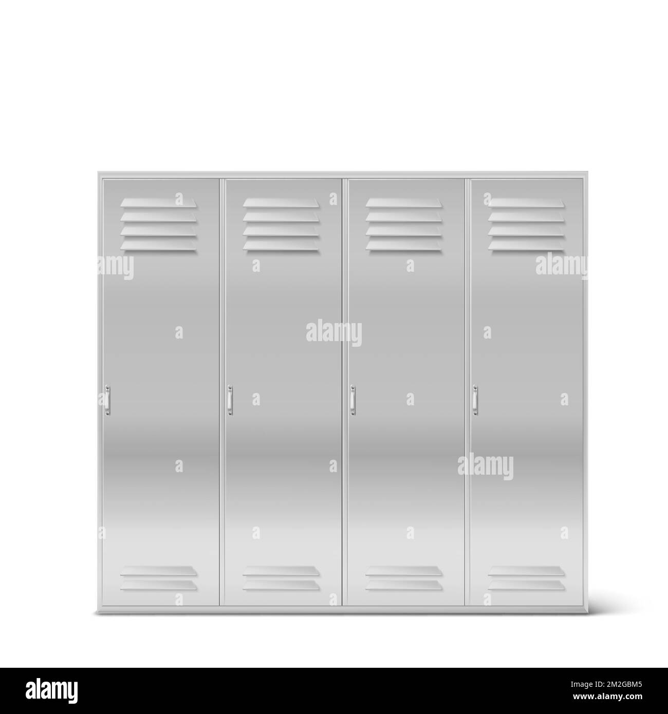 Steel lockers, vector school or gym changing room metal cabinets. Row of grey storage furniture with closed doors in college, university, office isolated on white background, Realistic 3d illustration Stock Vector