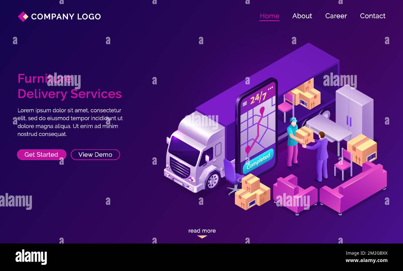 Furniture delivery services banner. 24 7 online mobile order shipping