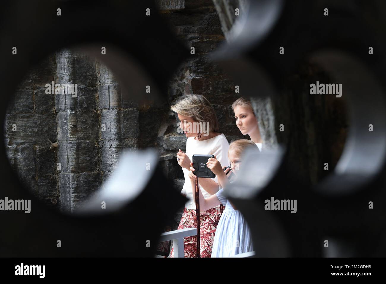 Queen Mathilde of Belgium and Crown Princess Elisabeth pictured during a photoshoot of the Belgian Royal Family's vacation at the Villers Abbey in Villers-la-Ville, Sunday 24 June 2018. BELGA PHOTO POOL FREDERIC SIERAKOWSKI  Stock Photo