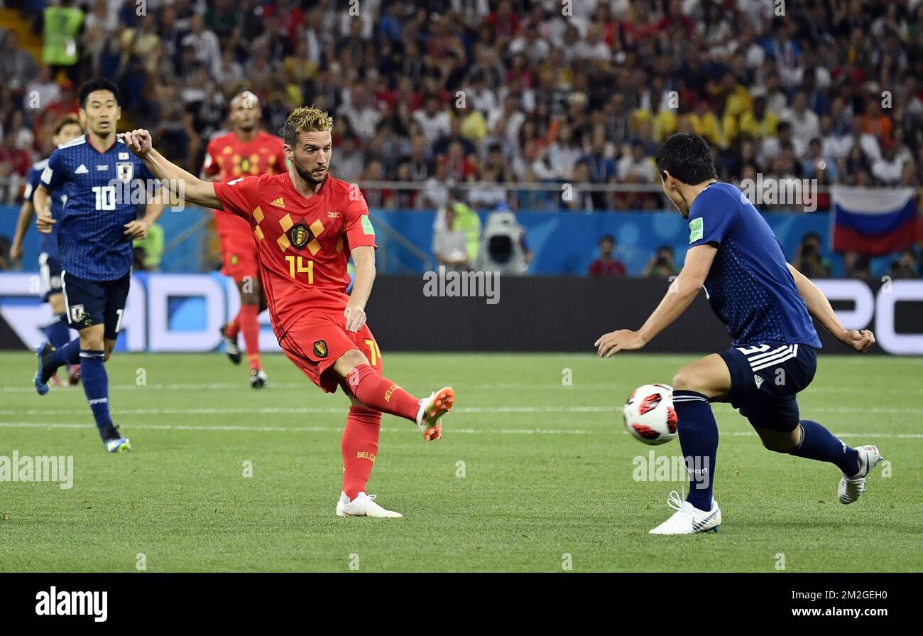 Belgium's Dries Mertens kicks the ball during a round of 16 game between Belgian national soccer team the Red Devils and Japan in Rostov, Russia, Monday 02 July 2018. BELGA PHOTO DIRK WAEM Stock Photo