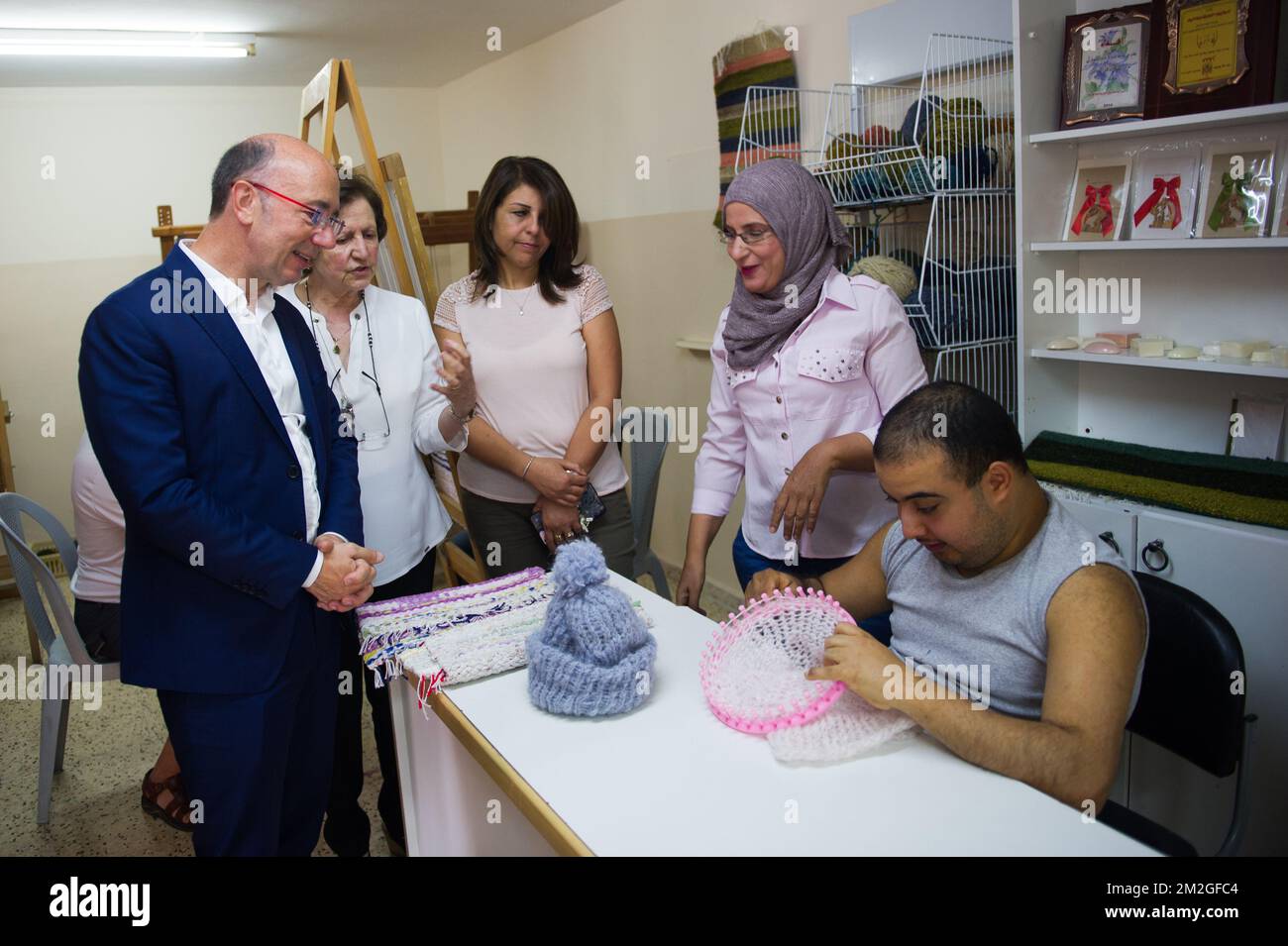 Federation Wallonia - Brussels Minister President Rudy Demotte pictured during a visit of the Al Basma center in Beit Sahour, Bethleem, on the third day of a mission with Brussels minister-president Demotte in Israel and the Palestinian Territories, Tuesday 03 July 2018. BELGA PHOTO JOHANNA GERON Stock Photo