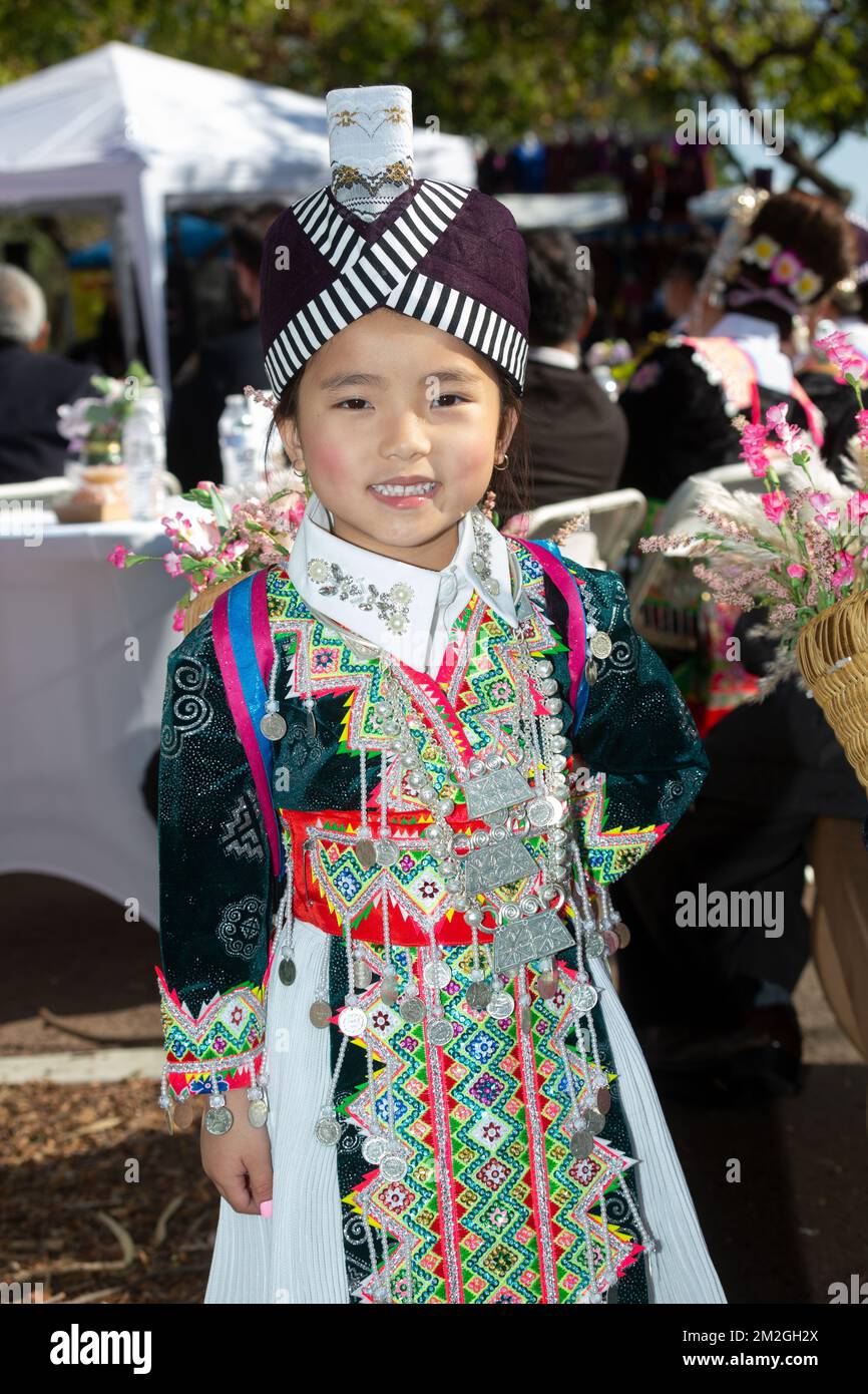 Child dressed in traditional Hmong attire at the Hmong New Year
