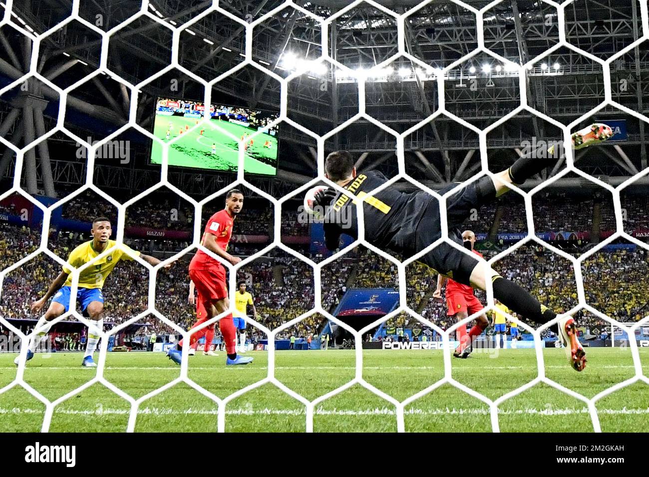 Belgium's goalkeeper Thibaut Courtois pictured during a soccer game between Belgian national soccer team the Red Devils and Brazil in Kazan, Russia, Friday 06 July 2018, the quarter-finals of the 2018 FIFA World Cup. BELGA PHOTO DIRK WAEM Stock Photo