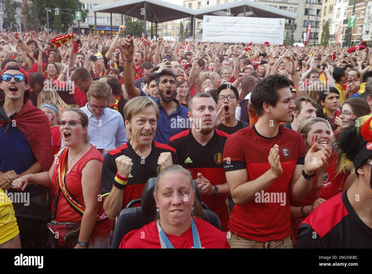 Red Devils' fans pictured during the projection on big screen of the ...