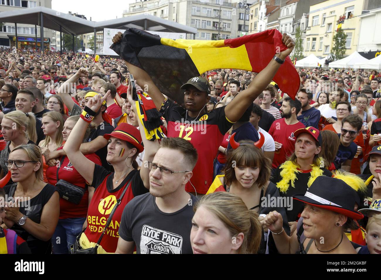 Red Devils' fans pictured during the projection on big screen of the ...