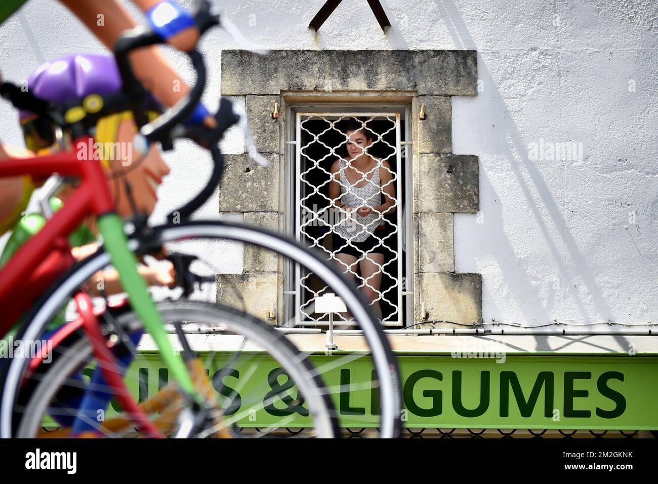 Illustration picture shows a cycling fan during the first stage of the 105th edition of the Tour de France cycling race, 201km from Noirmoutier-en-l'Ile to Fontenay-le-Comte, France, Saturday 07 July 2018. This year's Tour de France takes place from July 7th to July 29th. BELGA PHOTO YORICK JANSENS Stock Photo