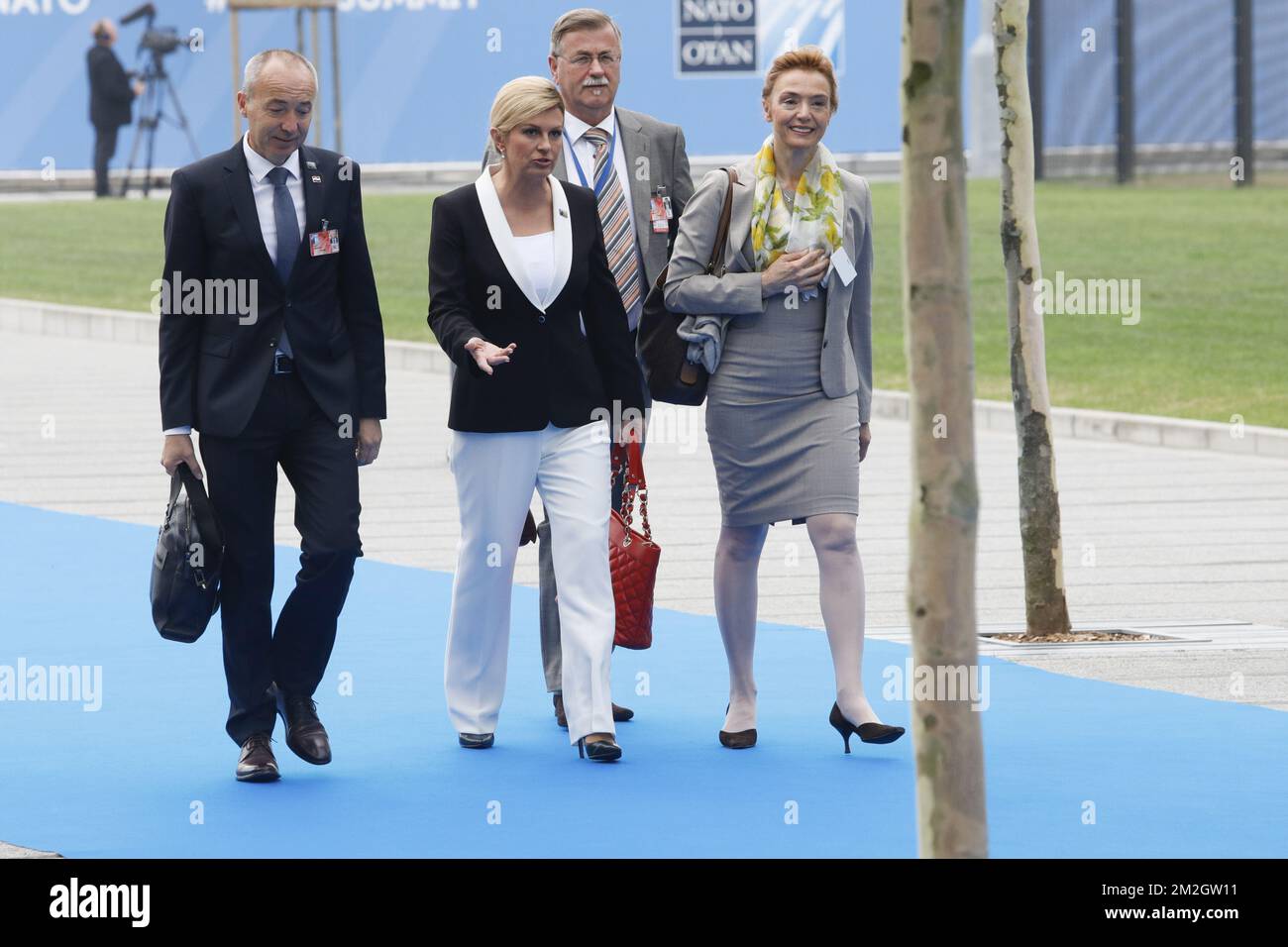 Croatia President Kolinda Grabar-Kitarovic (C) pictured at the arrivals ...