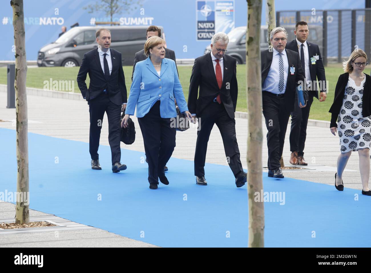 Chancellor of Germany Angela Merkel (C) pictured at the arrivals on day two of a summit of the NATO (North Atlantic Treaty Organization) military alliance, Thursday 12 July 2018, in Brussels. BELGA PHOTO POOL PABLO GARRIGOS CUCARELLA  Stock Photo