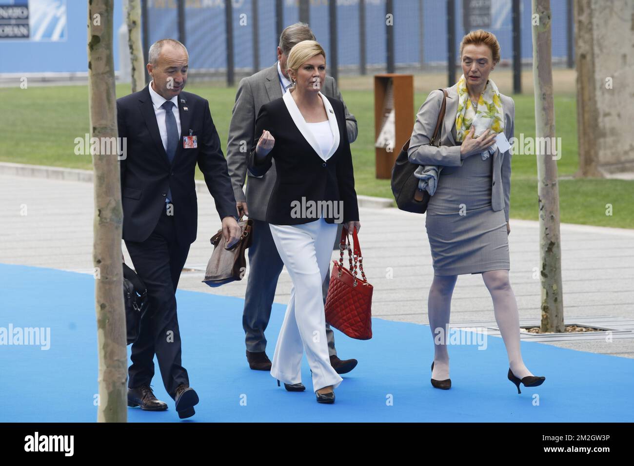 Croatia President Kolinda Grabar-Kitarovic (C) pictured at the arrivals ...