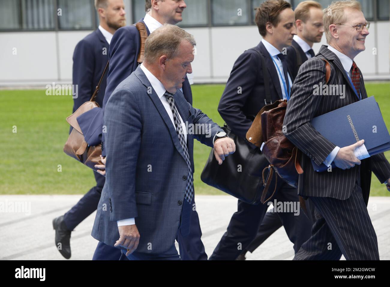 Denmark Prime Minister Lars Lokke Rasmussen pictured at the arrivals on day two of a summit of the NATO (North Atlantic Treaty Organization) military alliance, Thursday 12 July 2018, in Brussels. BELGA PHOTO POOL PABLO GARRIGOS CUCARELLA  Stock Photo