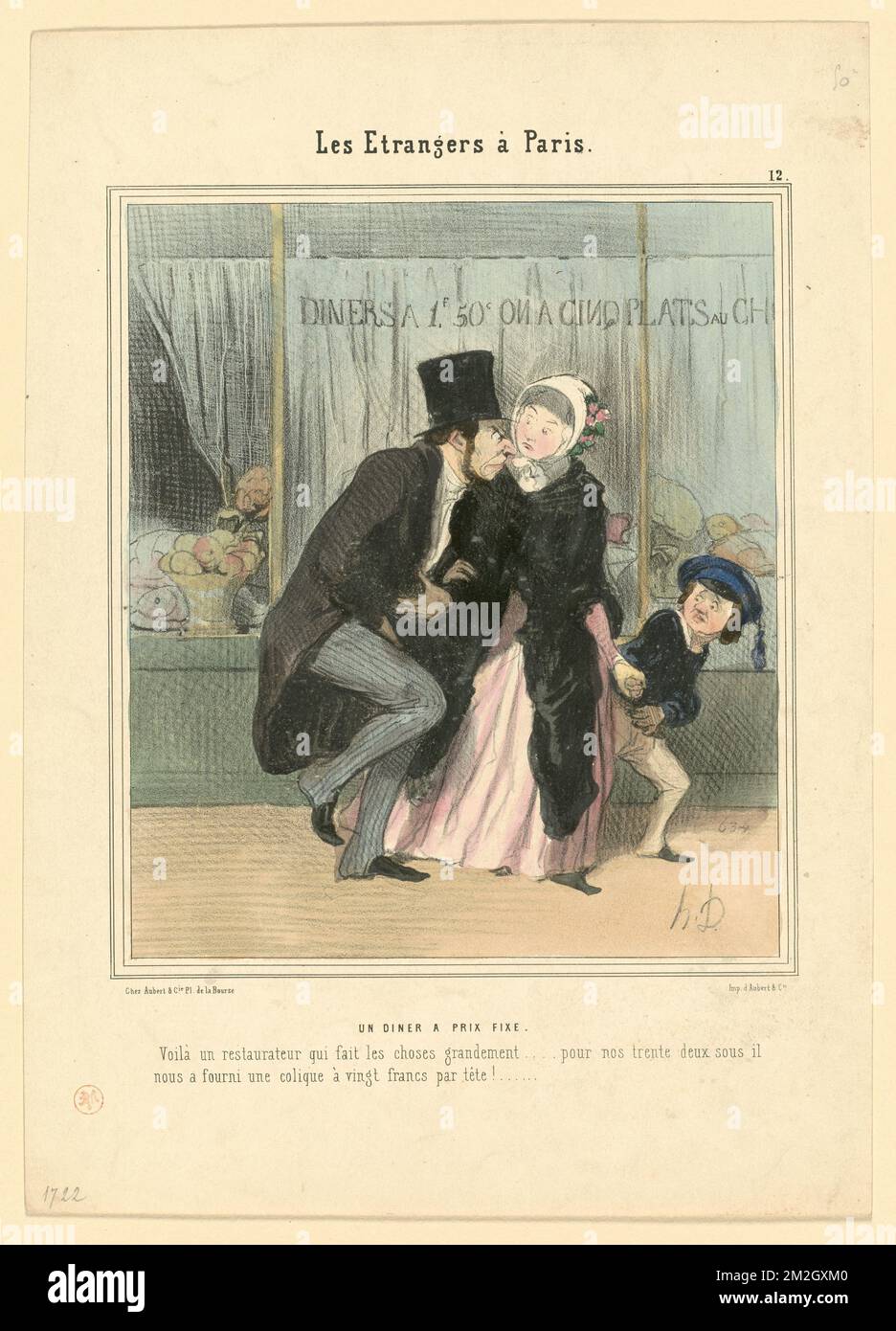 Un diner à prix fixe. Honoré Daumier (1808-1879). Lithographs Stock Photo