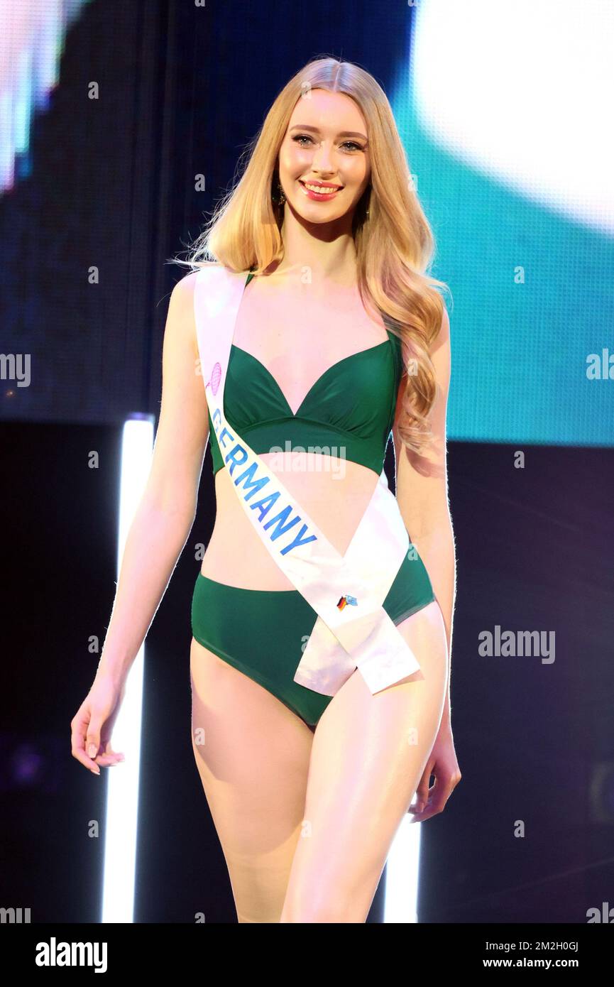 Tokyo, Japan. 13th Dec, 2022. Miss Germany Jasmin Selberg of Miss International 2022 in swimsuit smiles at the Miss International Beauty Pageant 2022 in Tokyo on Tuesday, December 13, 2022. 66 beauties from the world gathered in Tokyo for the Miss International Beauty pageant, the first time in three years. Credit: Yoshio Tsunoda/AFLO/Alamy Live News Stock Photo
