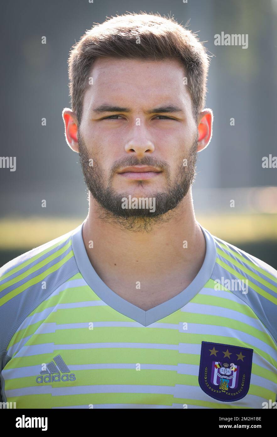 Anderlecht's goalkeeper Thomas Didillon poses for the 2018-2019 season photo shoot of Belgian first league soccer team Sporting Anderlecht, Tuesday 17 July 2018 in Brussels. BELGA PHOTO VIRGINIE LEFOUR Stock Photo
