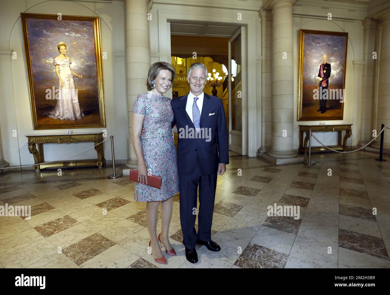 Queen Mathilde of Belgium and King Philippe Filip of Belgium pose for