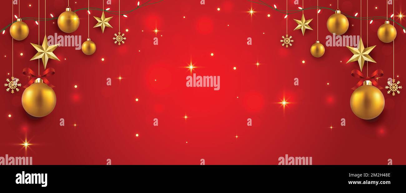 Christmas wallpaper banner vector illustration with stars and glitters. Christmas banner with copy space. Stock Vector