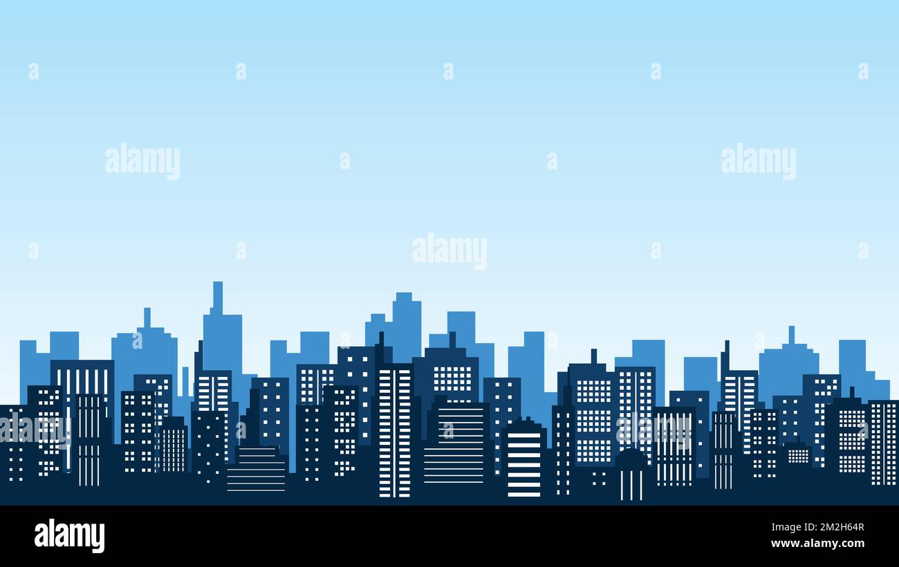 Illustration of silhouettes of tall buildings around the city Stock ...