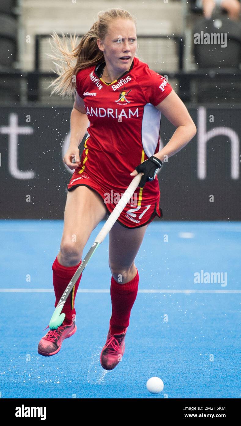 Belgium's Jill Boon pictured in action during the game between Australia and Belgium in group D at the Hockey Women's World Cup, in London, UK, Tuesday 24 July 2018. The Hockey Women's World Cup takes place from 21 July to 05 August at the Lee Valley Hockey Centre in London. BELGA PHOTO BENOIT DOPPAGNE  Stock Photo
