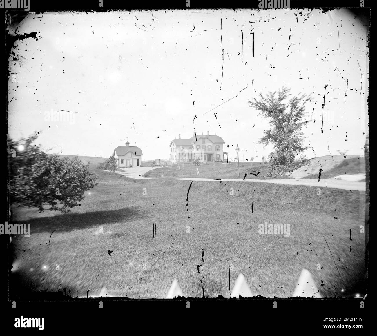 Distant view of unidentified house and barn , Buildings. Hingham Public ...