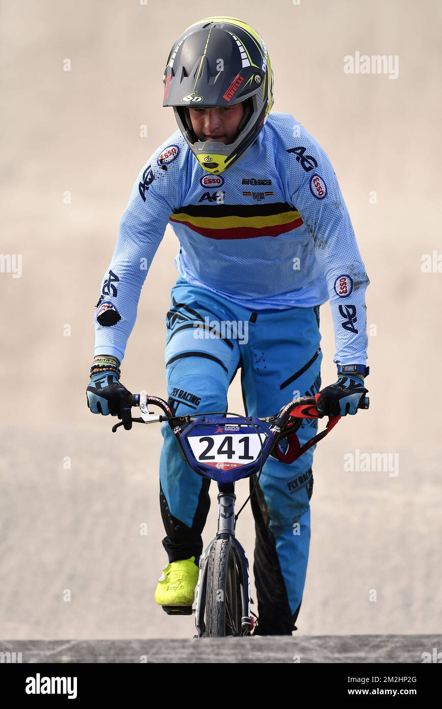 Belgian BMX cyclist Ruben Gommers looks dejected after a fall in the 1/8  finals of the men's BMX event at the European Championships, in Glasgow,  Scotland, Saturday 11 August 2018. European championships
