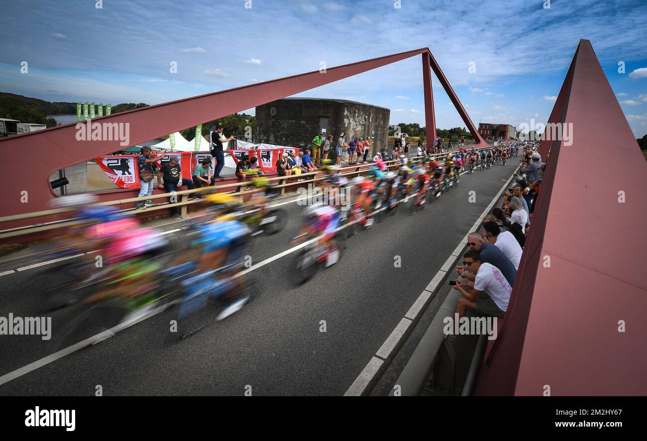 Illustration picture shows the start of the sixth stage of the Binkcbank Tour cycling race, 182,2 km from Riemst (Belgium) to Sittard-Geleen, the Netherlands, Saturday 18 August 2018. BELGA PHOTO DAVID STOCKMAN Stock Photo