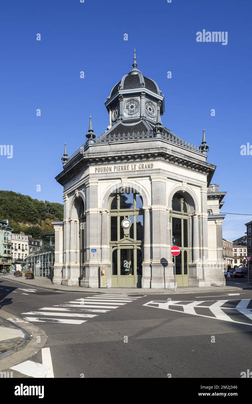 Pouhon Pierre le Grand / Peter The Great housing healing spring in the city Spa, Liège, Belgium | Le Pouhon Pierre-le-Grand dans la ville de Spa, Liége, Belgique 23/08/2018 Stock Photo