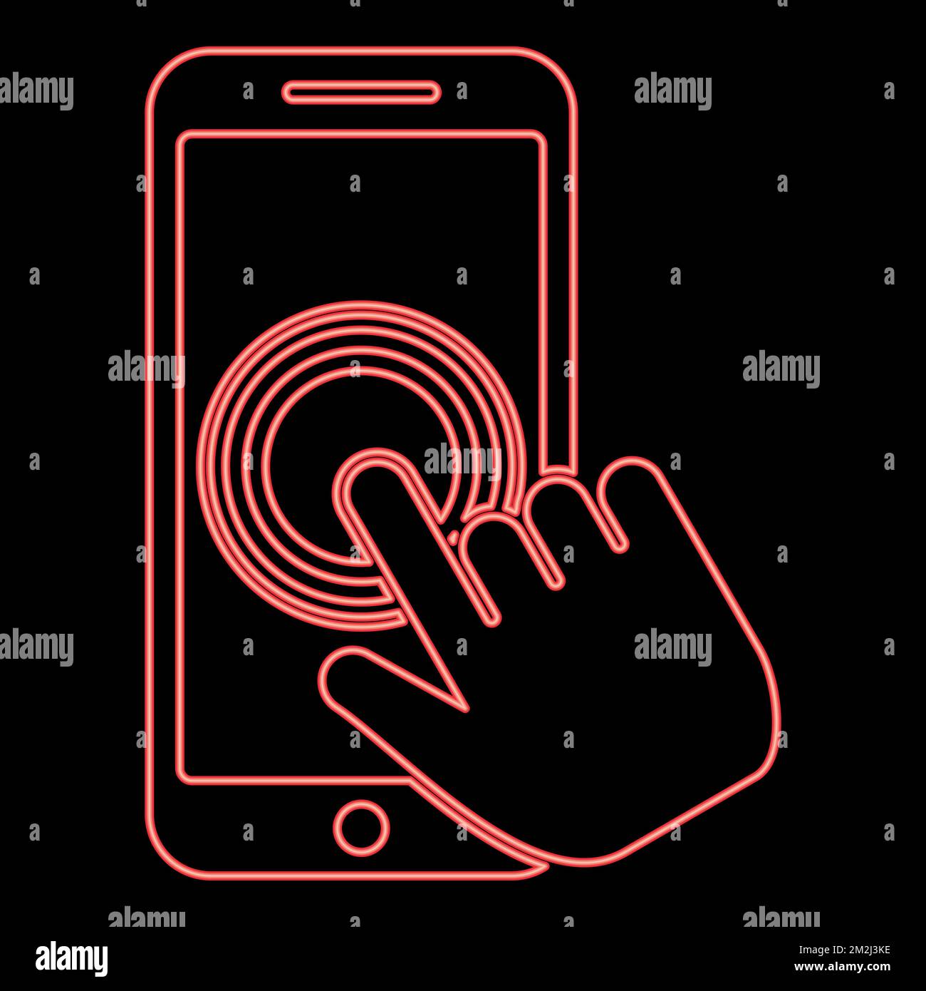 Neon click on touch screen smartphone Modern smartsphone with hand