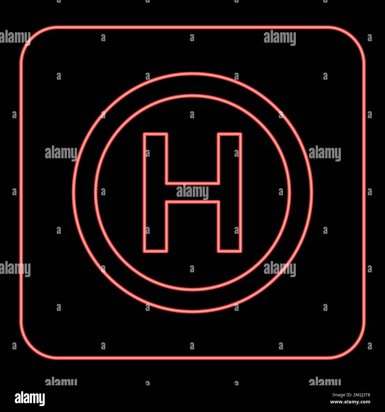 Neon helicopter landing pad Helicopter place red color vector