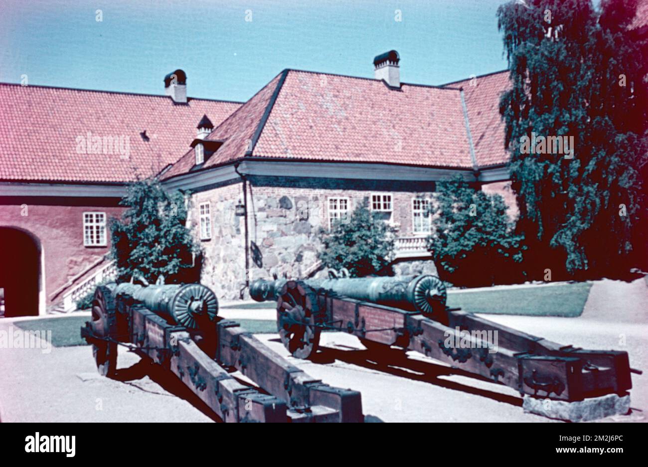 Russian cannons at Gripsholm castle, Mariefred, Sweden 1960s Stock Photo