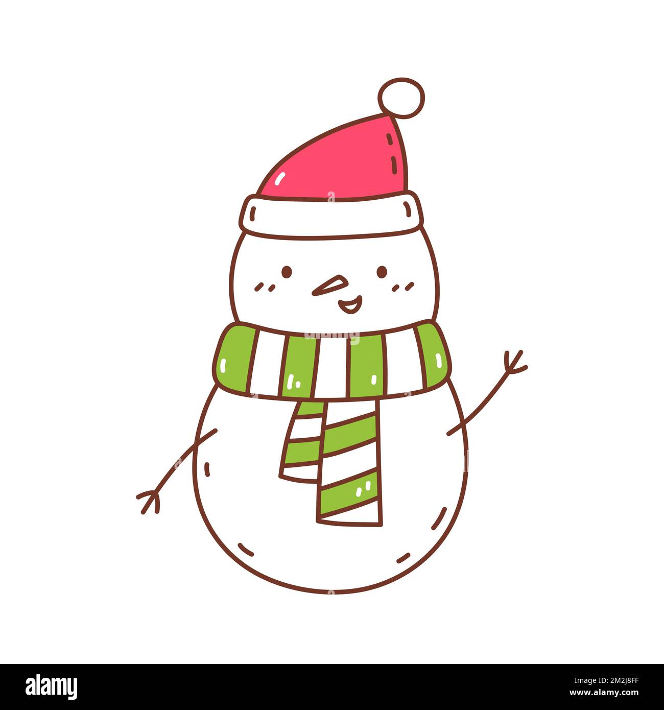 Cute snowman in a a santa hat and scarf isolated on white background ...