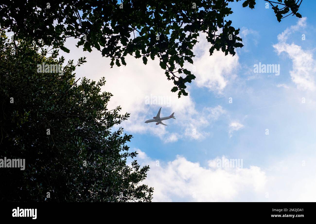 A plane flies over Royal Windsor Berkshire , England , UK Stock Photo