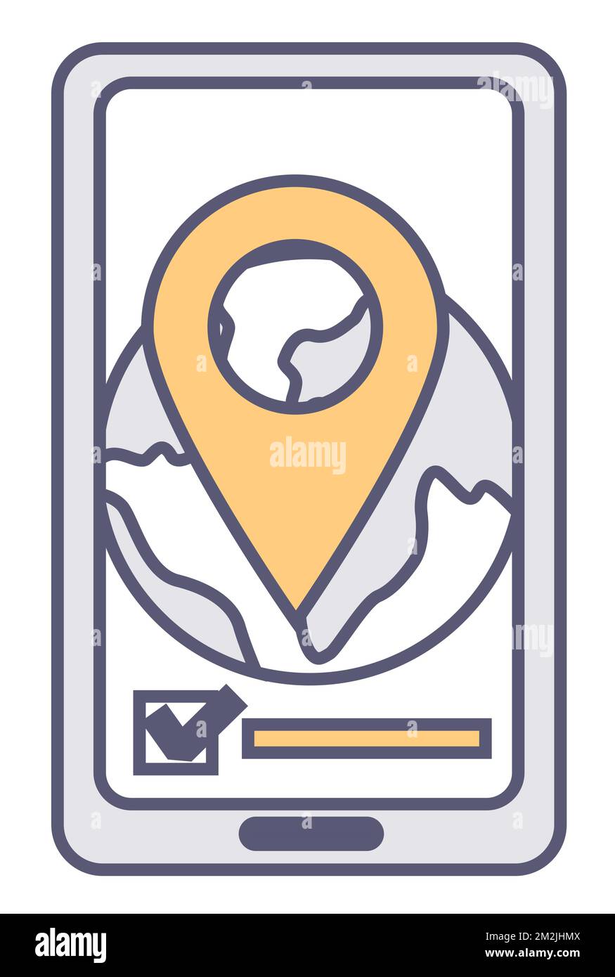 Globe with location pointer or geotag, map on phone Stock Vector