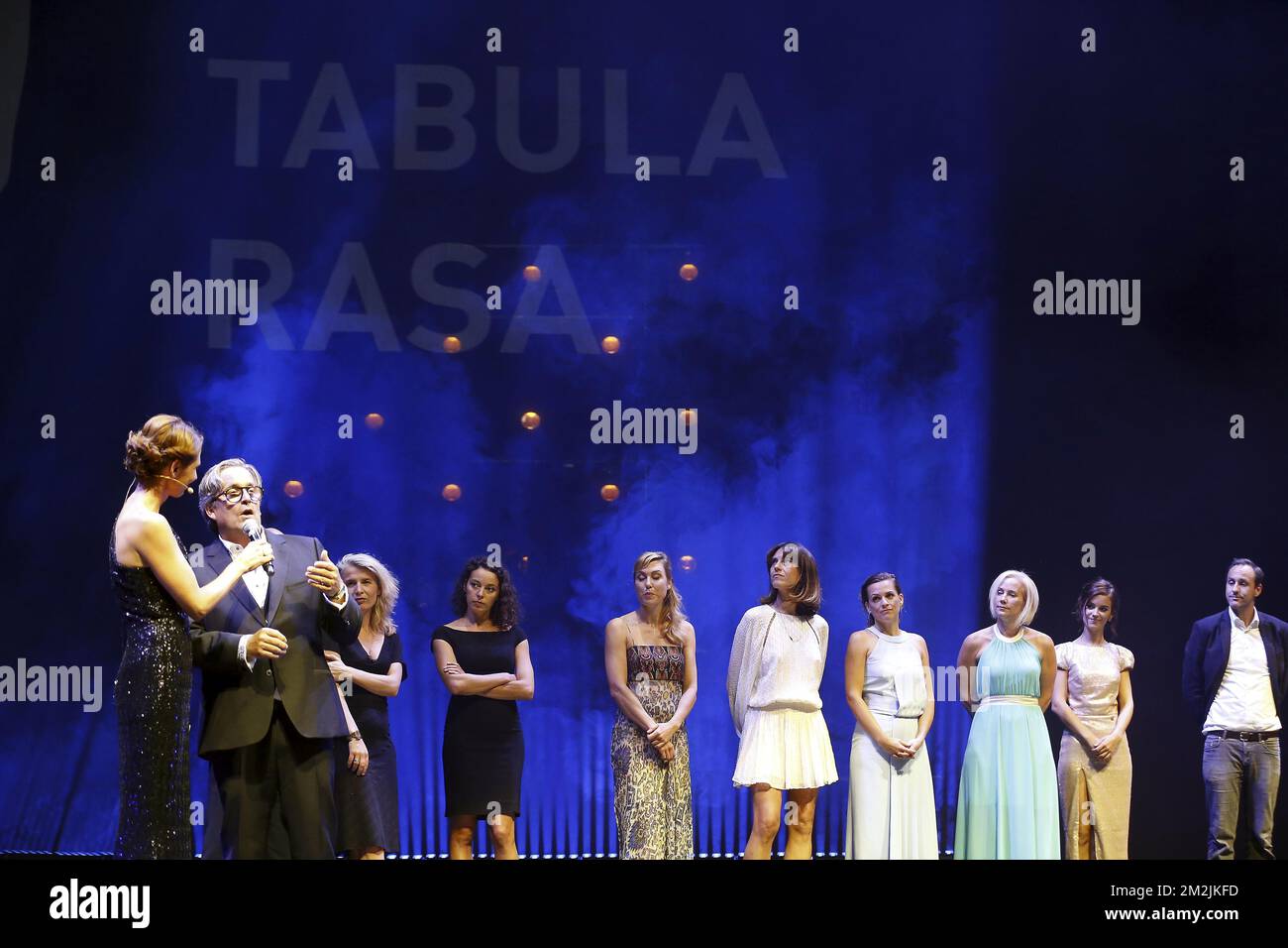 The cast and crew of Tabula Rasa pictured during the award ceremony of the Ensors Flemish film prizes on the closing day of the 12th edition of the Oostende Film festival, Saturday 15 September 2018. BELGA PHOTO NICOLAS MAETERLINCK Stock Photo